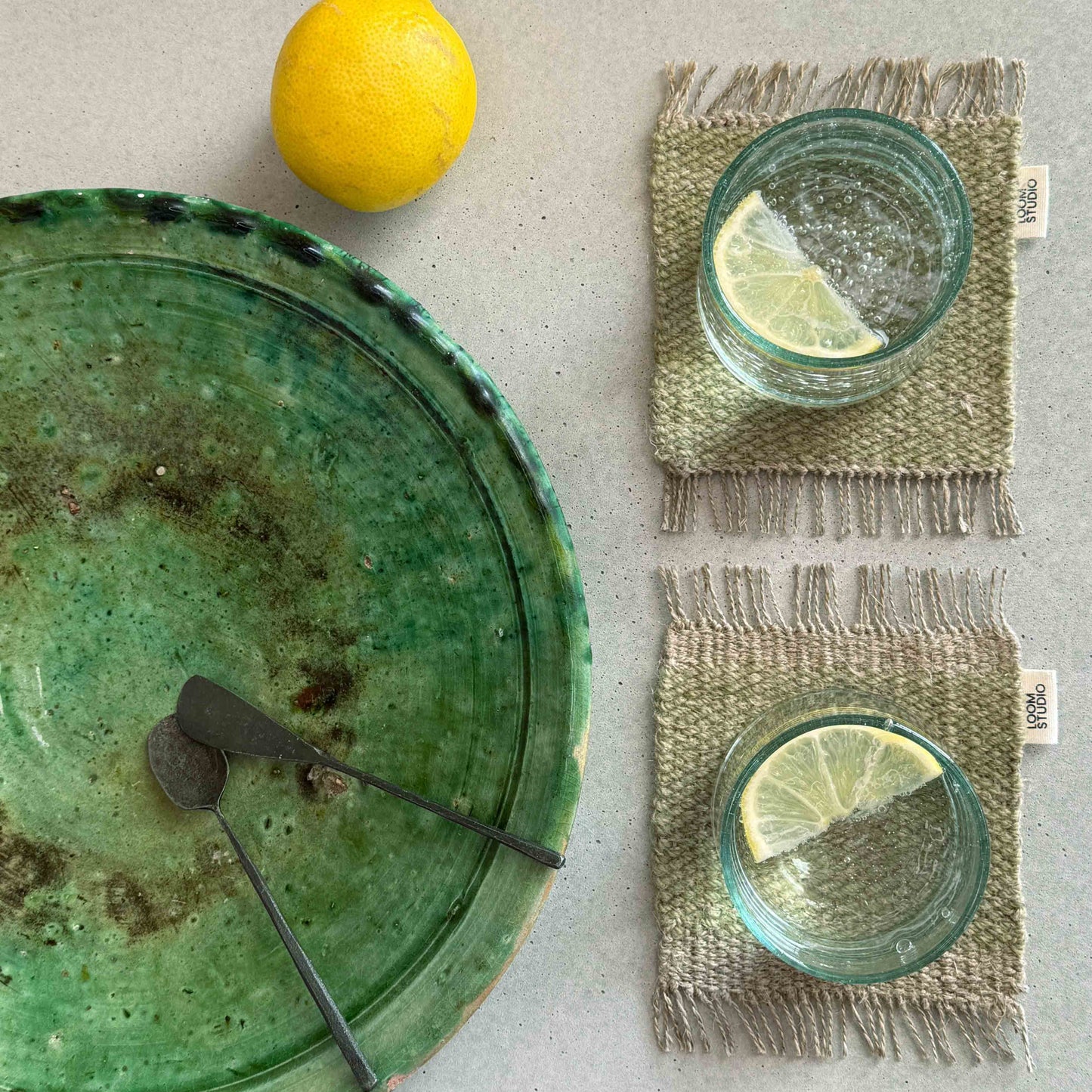 Loom Studio. Sage Green Linen + Wool Woven Set of 2