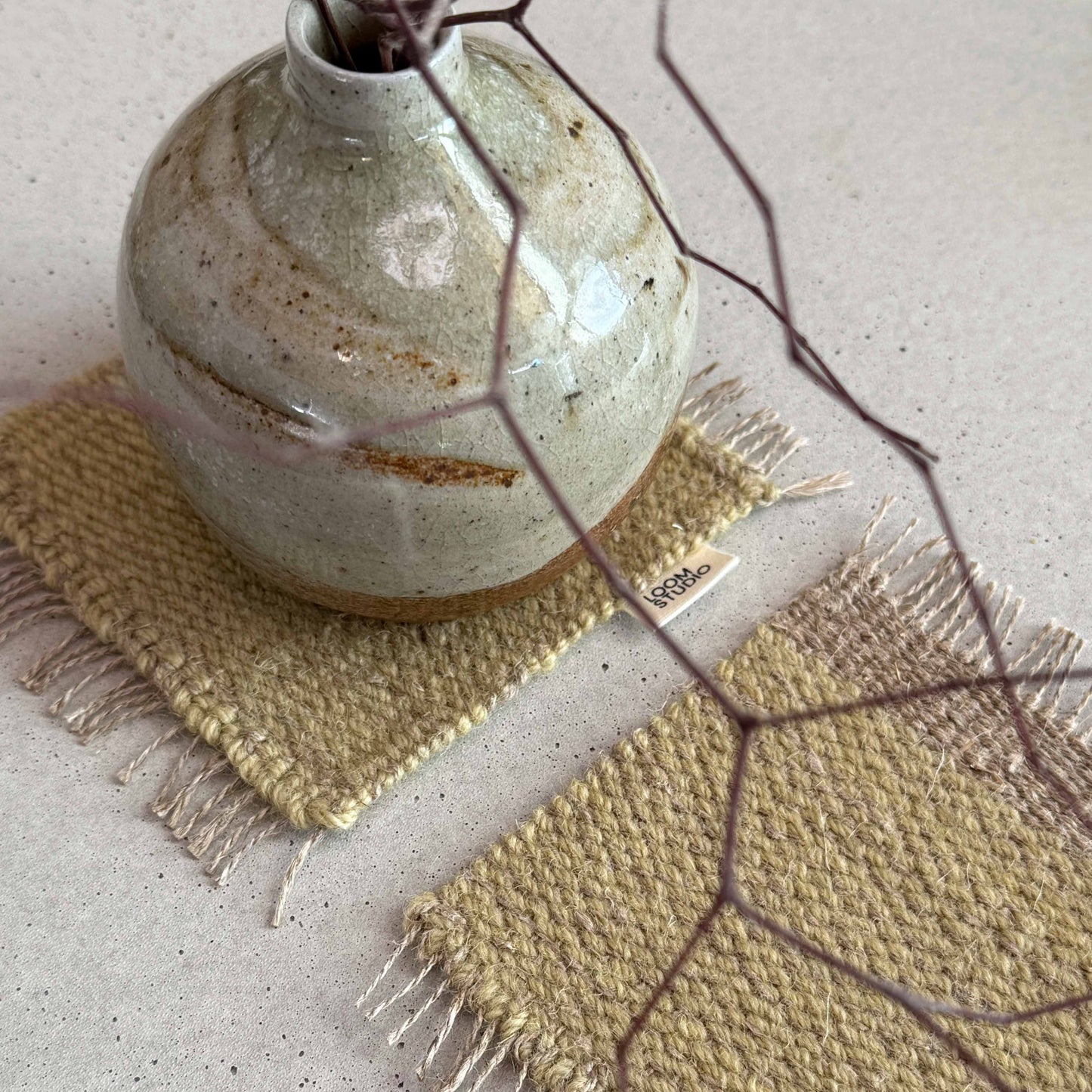Loom Studio. Soft Lime Linen + Wool Woven Set of 2