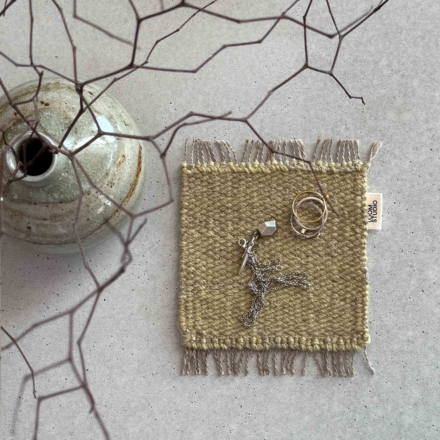 Loom Studio. Soft Lime Linen + Wool Woven Set of 2