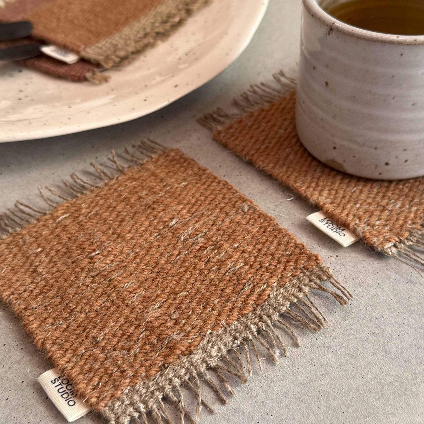 Loom Studio. Toffee Linen + Wool Woven Set of 2