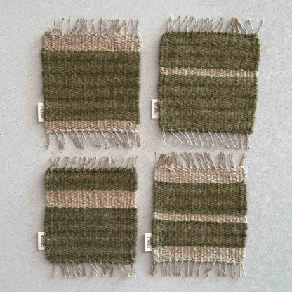 Loom Studio. Deep Green Linen + Wool Stripe Woven Set of 4
