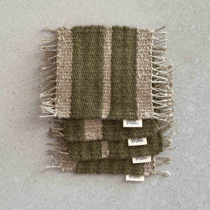 Loom Studio. Deep Green Linen + Wool Stripe Woven Set of 4