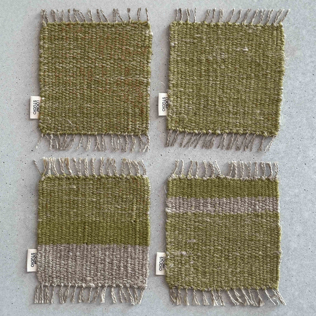 Loom Studio. Grass Green Linen + Wool Woven Set of 4