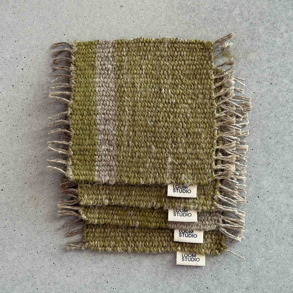 Loom Studio. Grass Green Linen + Wool Woven Set of 4