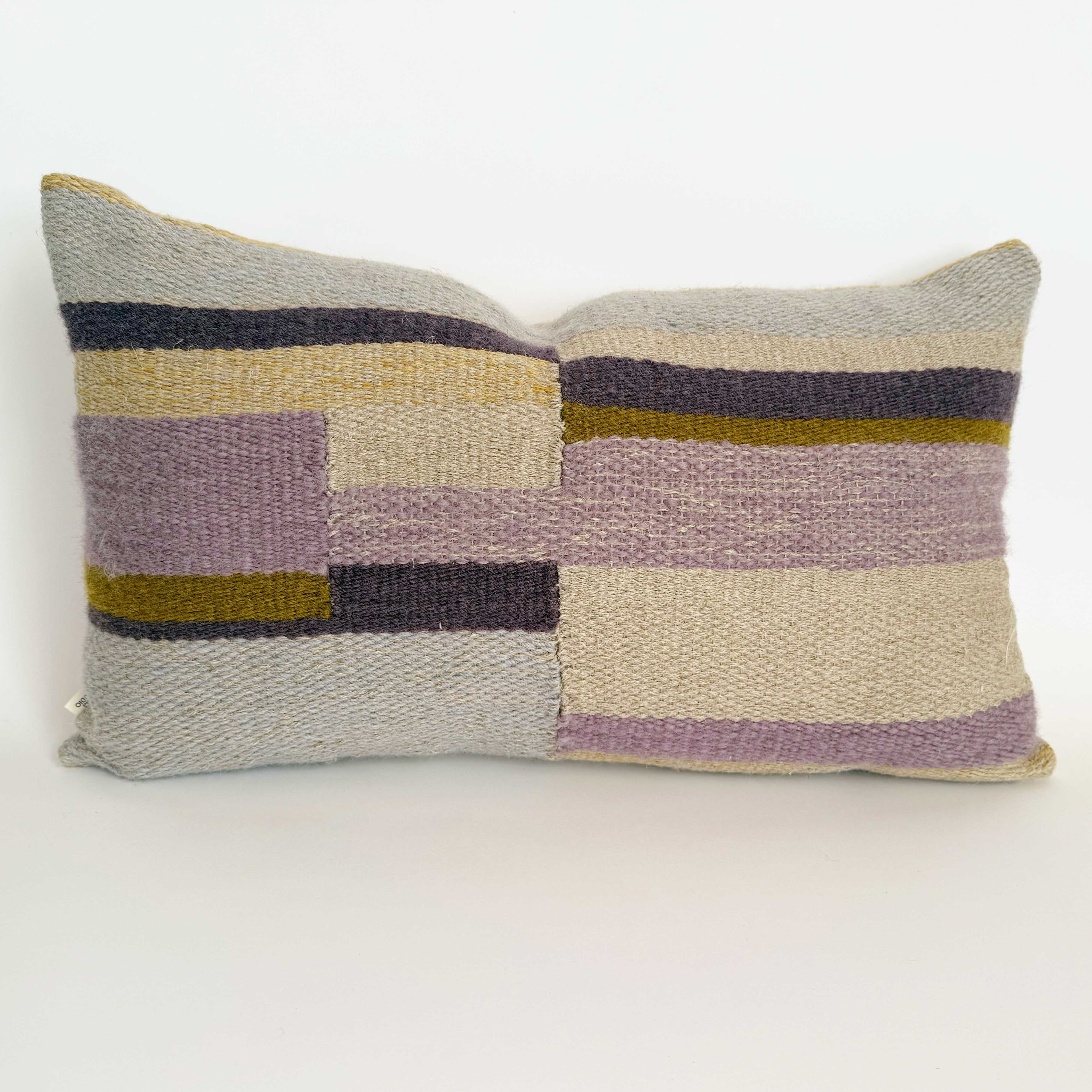 Loom Studio. Handwoven Lumbar Block & Stripe Purple Cushion 60x35cm