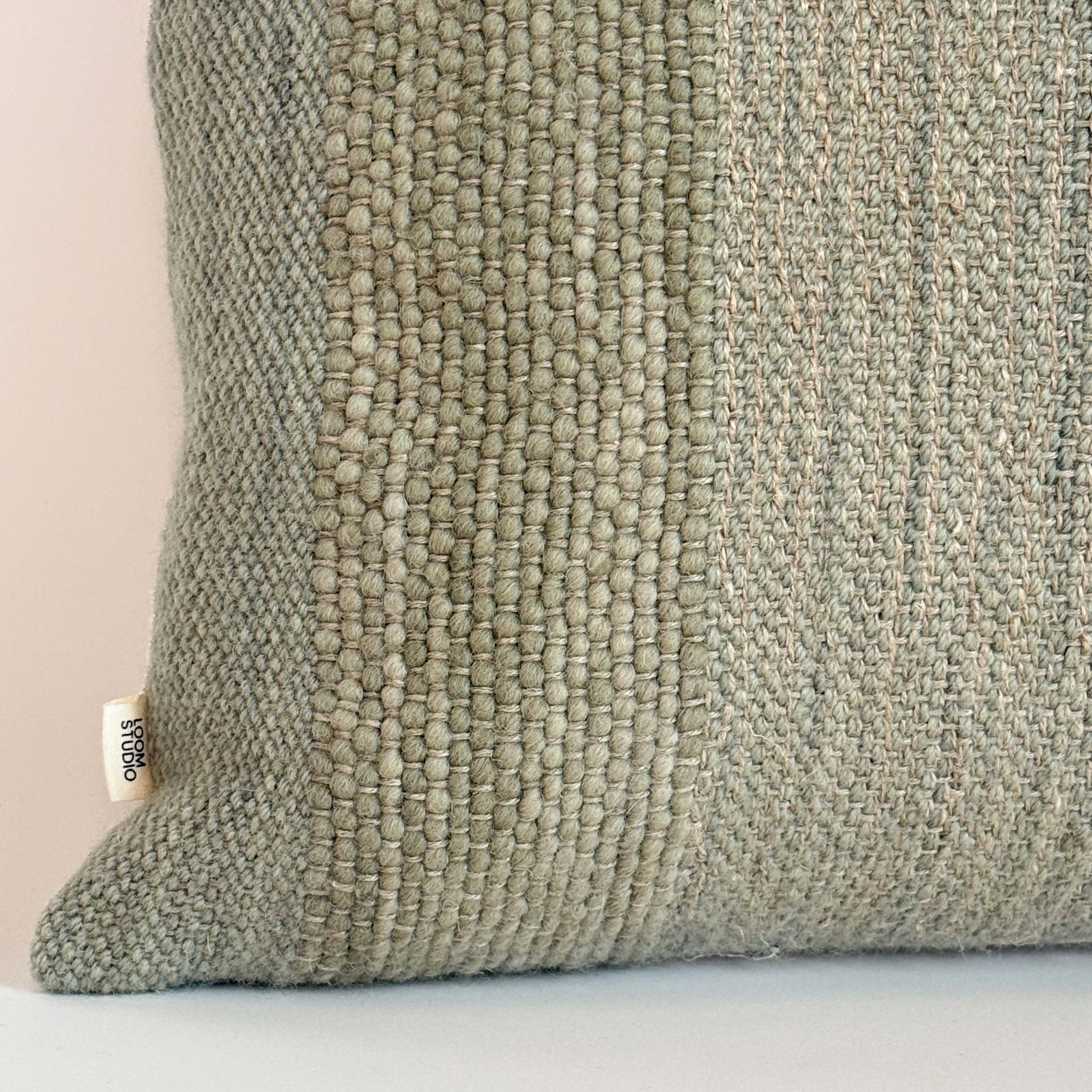 Loom Studio. Handwoven Linen Stripe Teal Cushion 50x35cm