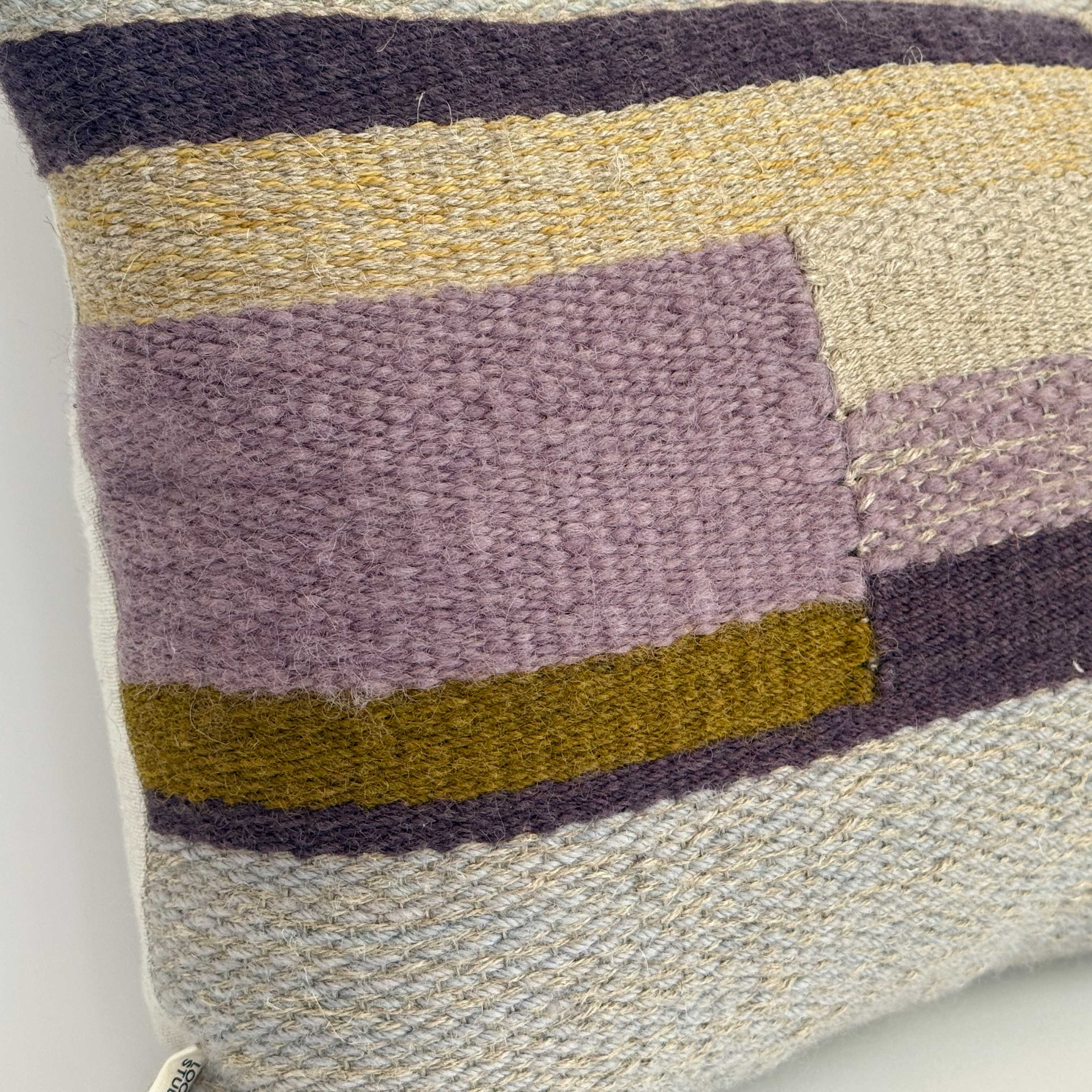 Loom Studio. Handwoven Lumbar Block & Stripe Purple Cushion 60x35cm