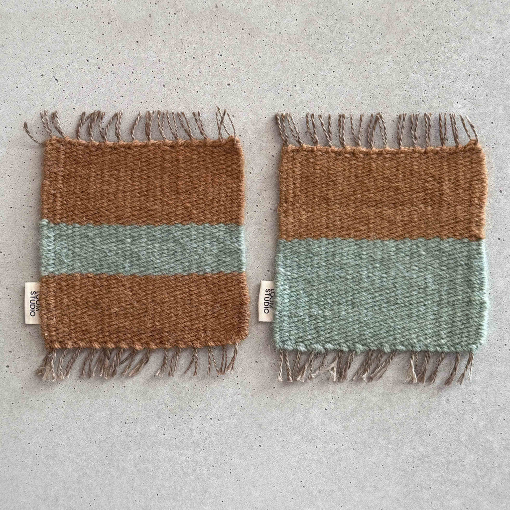 Loom Studio. Ocean/Caramel Wool Woven Set of 2
