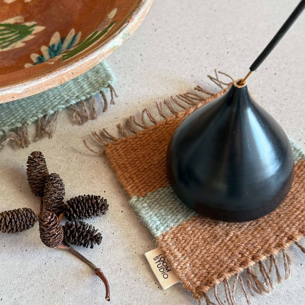 Loom Studio. Ocean/Caramel Wool Woven Set of 2