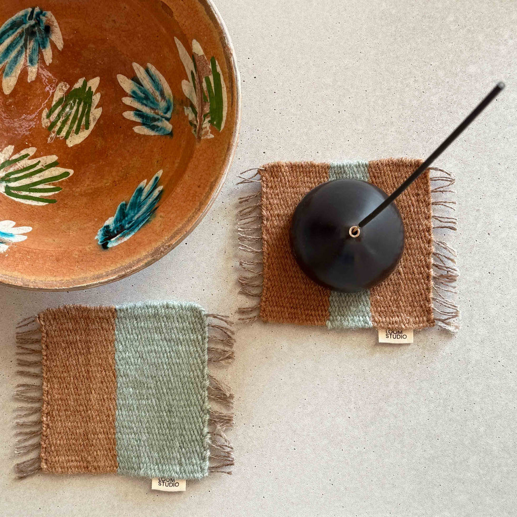 Loom Studio. Ocean/Caramel Wool Woven Set of 2