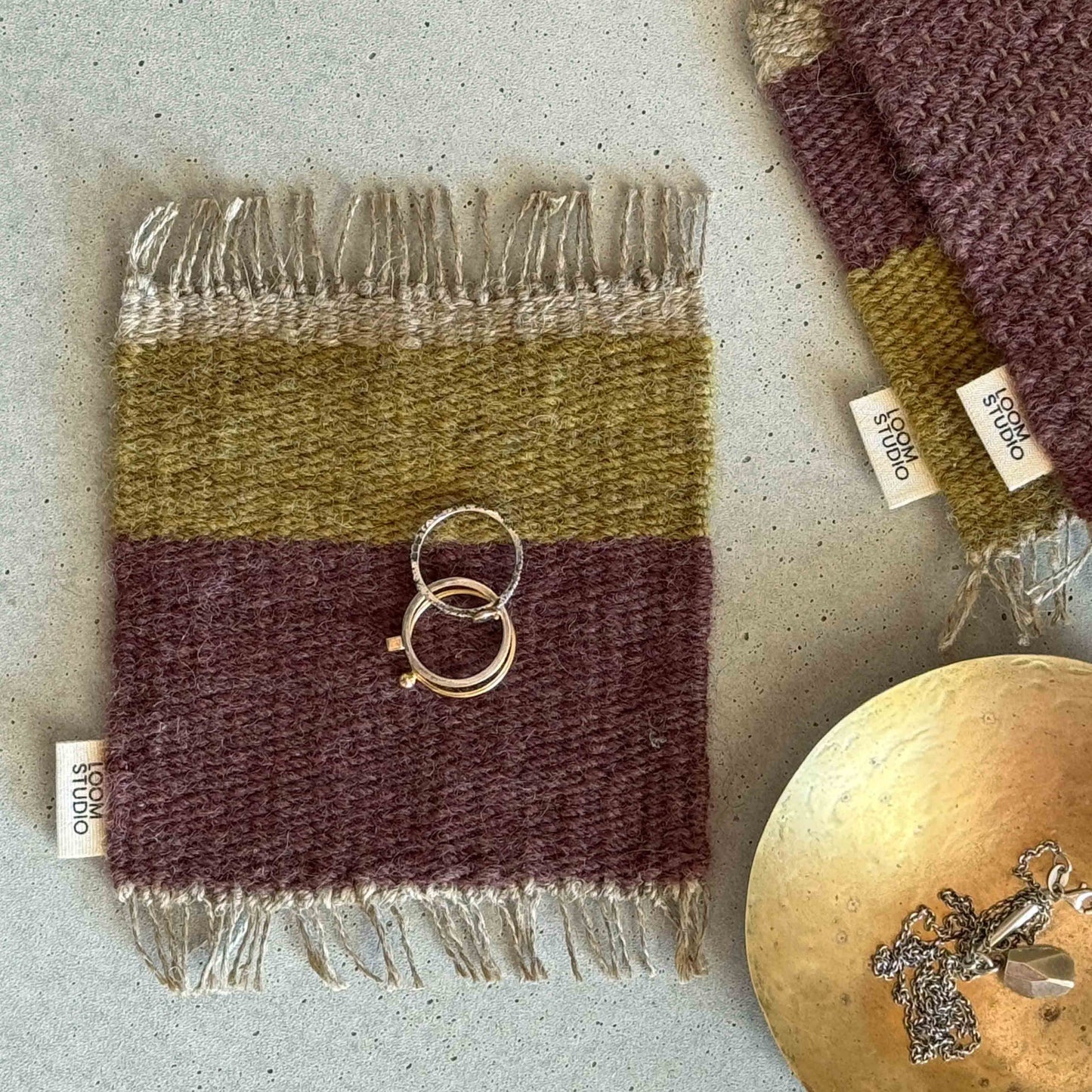 Loom Studio. Plum/Olive Wool Woven Set of 2