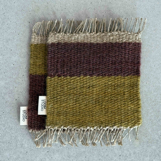 Loom Studio. Plum/Olive Wool Woven Set of 2