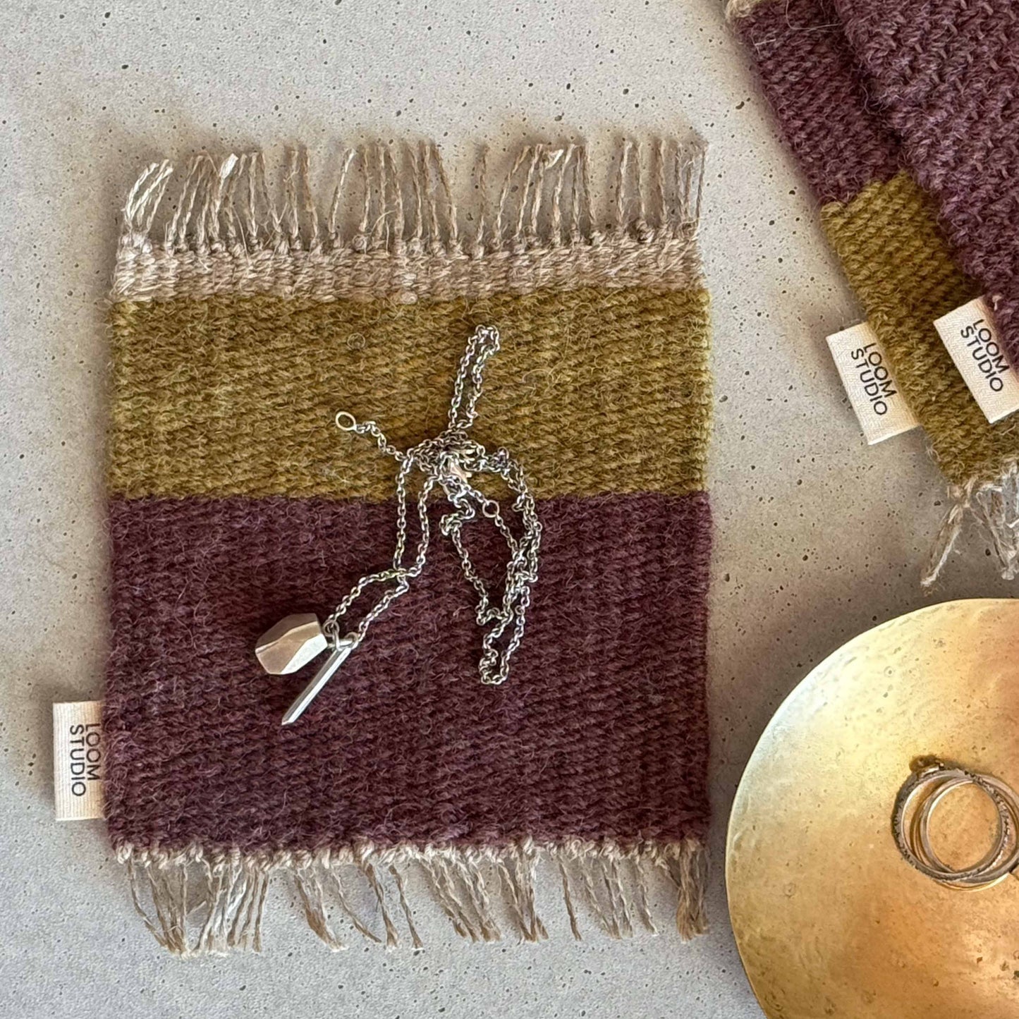 Loom Studio. Plum/Olive Wool Woven Set of 2