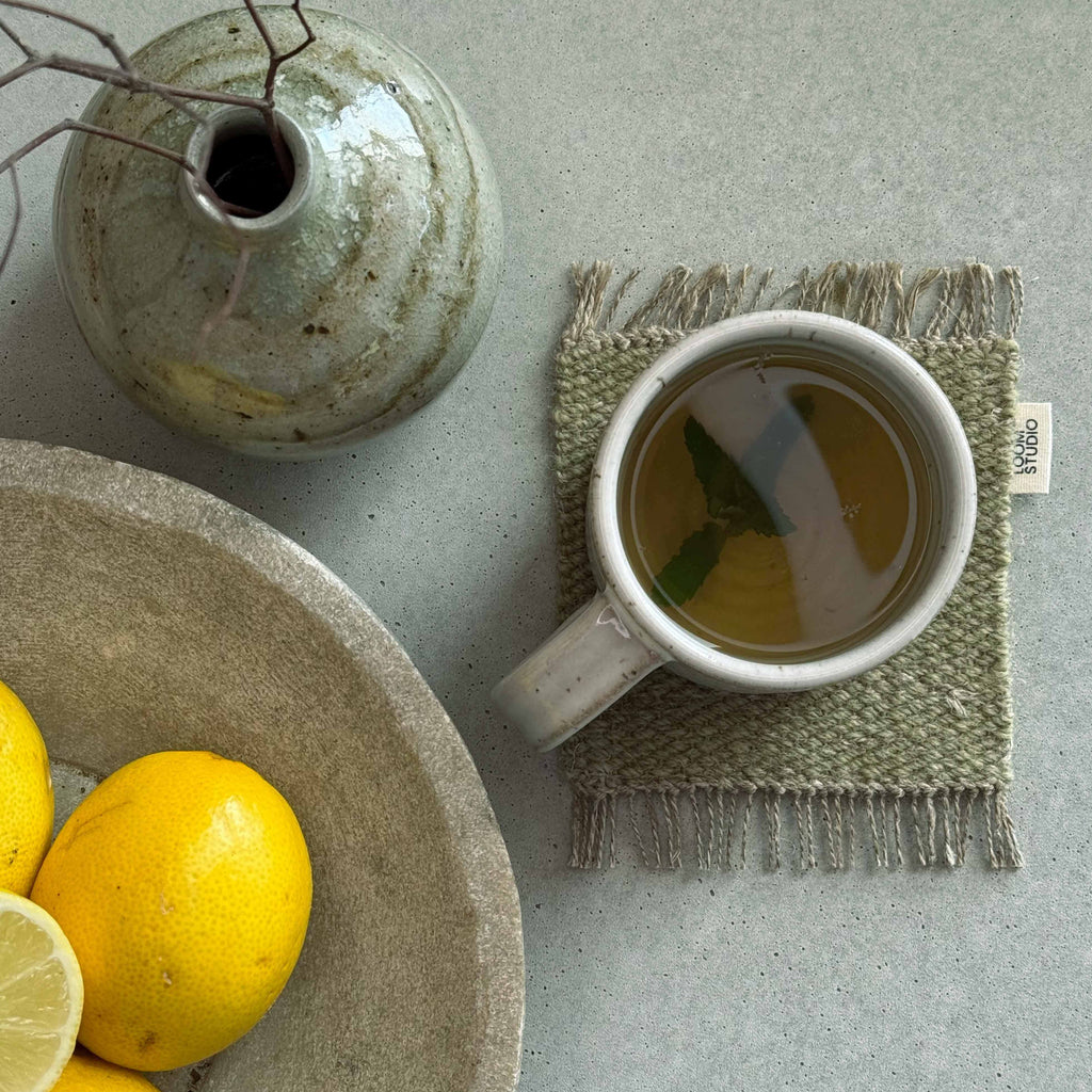 Loom Studio. Sage Green Linen + Wool Woven Set of 2